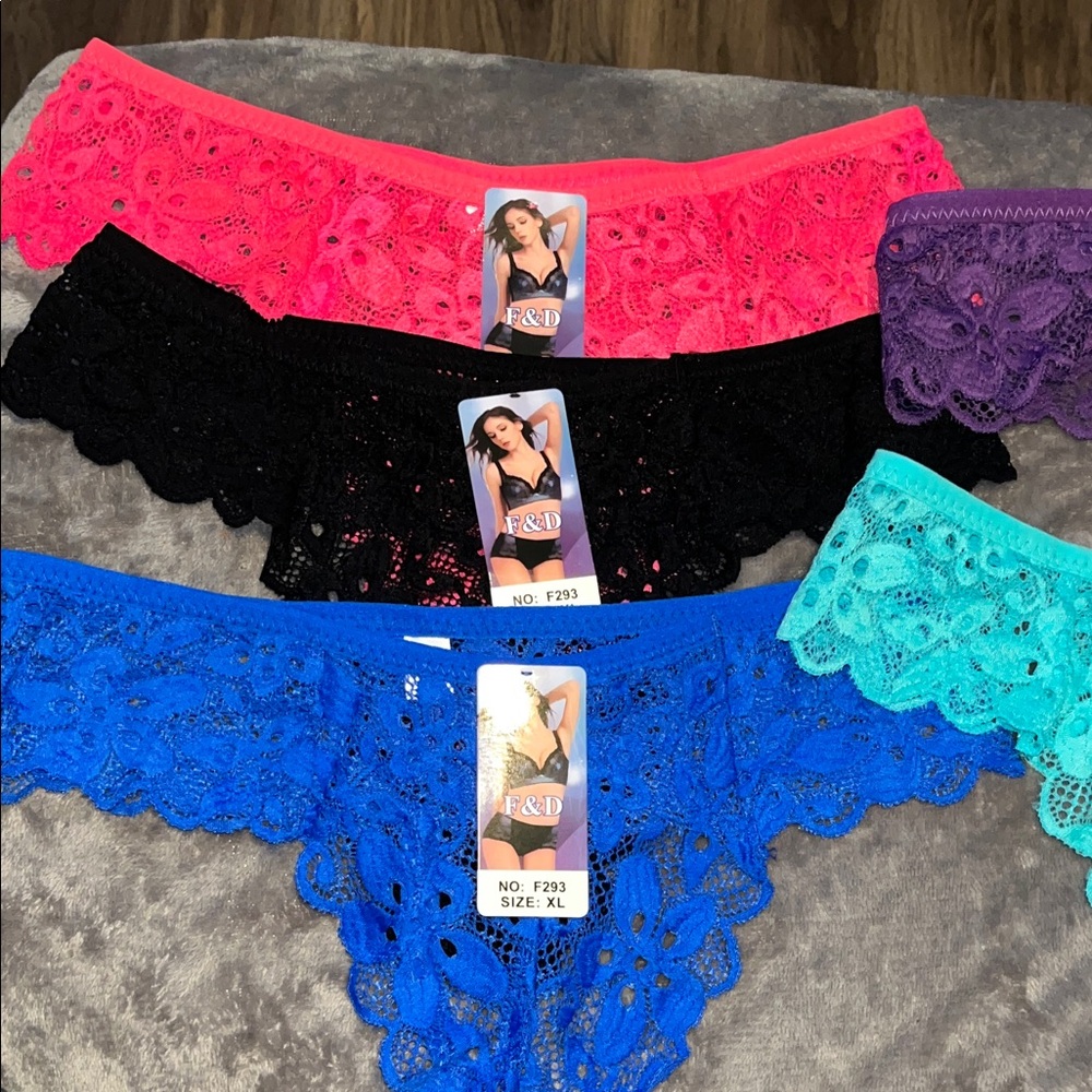 Lace Panties Set in Pink, Black, Blue, and Purple